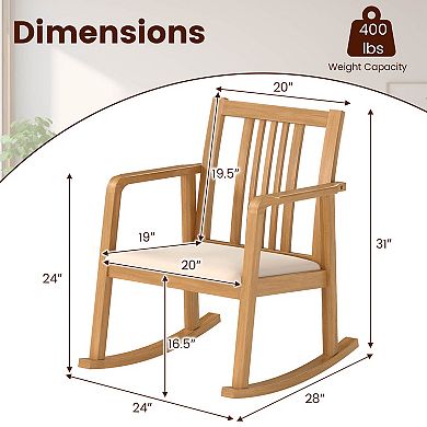 Costway Rocking Chair with Cushioned Seat, Slatted Back & Curved Armrests for Living Room