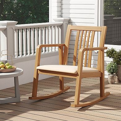 Costway Rocking Chair with Cushioned Seat, Slatted Back & Curved Armrests for Living Room
