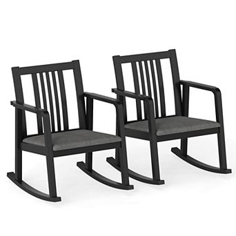 Costway Rocking Chair with Cushioned Seat, Slatted Back & Curved Armrests for Living Room