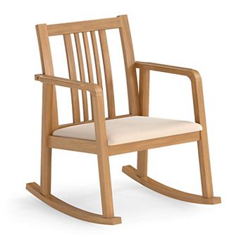 Costway Rocking Chair with Cushioned Seat, Slatted Back & Curved Armrests for Living Room