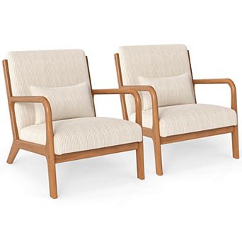 Costway Modern Accent Chair, Corduroy Upholstered Lounge Chair with Rubber Wood Armrests