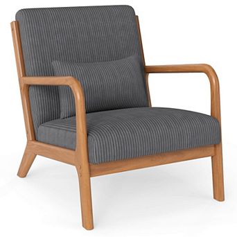 Costway Modern Accent Chair, Corduroy Upholstered Lounge Chair with Rubber Wood Armrests