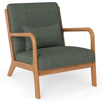 Costway Modern Accent Chair, Corduroy Upholstered Lounge Chair with Rubber Wood Armrests