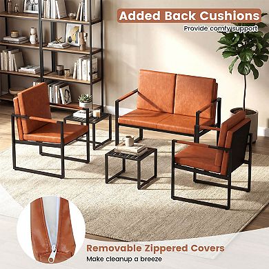 Costway Modern Accent Chair Set of 2 PU Leather Upholstered Armchairswith Solid Metal Frame