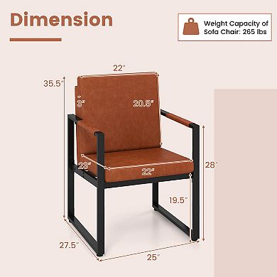 Costway Modern Accent Chair Set of 2 PU Leather Upholstered Armchairswith Solid Metal Frame