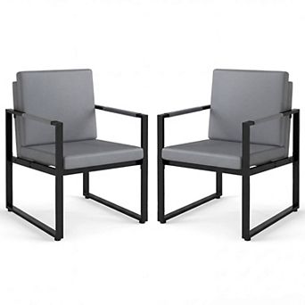 Costway Modern Accent Chair Set of 2 PU Leather Upholstered Armchairswith Solid Metal Frame