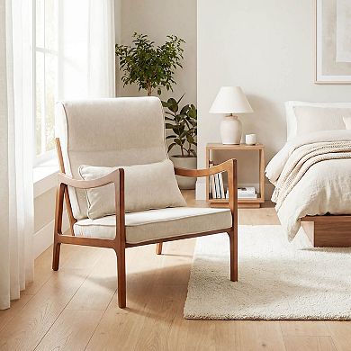 Costway Linen Fabric Upholstered Armchair with Lumbar Pillow, Removable Back, Seat Cushions