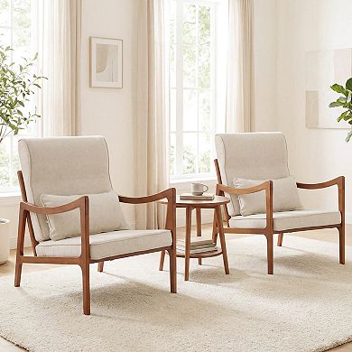 Costway Linen Fabric Upholstered Armchair with Lumbar Pillow, Removable Back, Seat Cushions