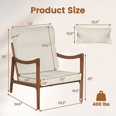 Costway Linen Fabric Upholstered Armchair with Lumbar Pillow, Removable Back, Seat Cushions