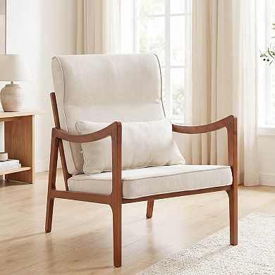 Costway Linen Fabric Upholstered Armchair with Lumbar Pillow, Removable Back, Seat Cushions