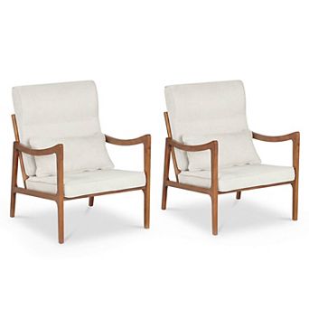 Costway Linen Fabric Upholstered Armchair with Lumbar Pillow, Removable Back, Seat Cushions