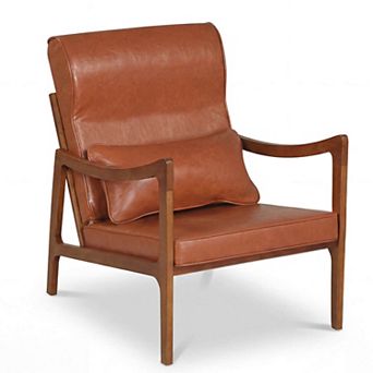 Costway Linen Fabric Upholstered Armchair with Lumbar Pillow, Removable Back, Seat Cushions