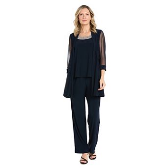 Petite R&M Richards Coordinated Evening Pant Suit with Beaded Neckline