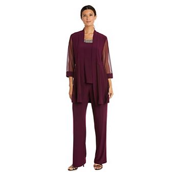 Petite R&M Richards Coordinated Evening Pant Suit with Beaded Neckline
