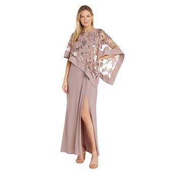 Petite R&M Richards Asymmetrical Poncho Overlay Sheath Dress with Slit