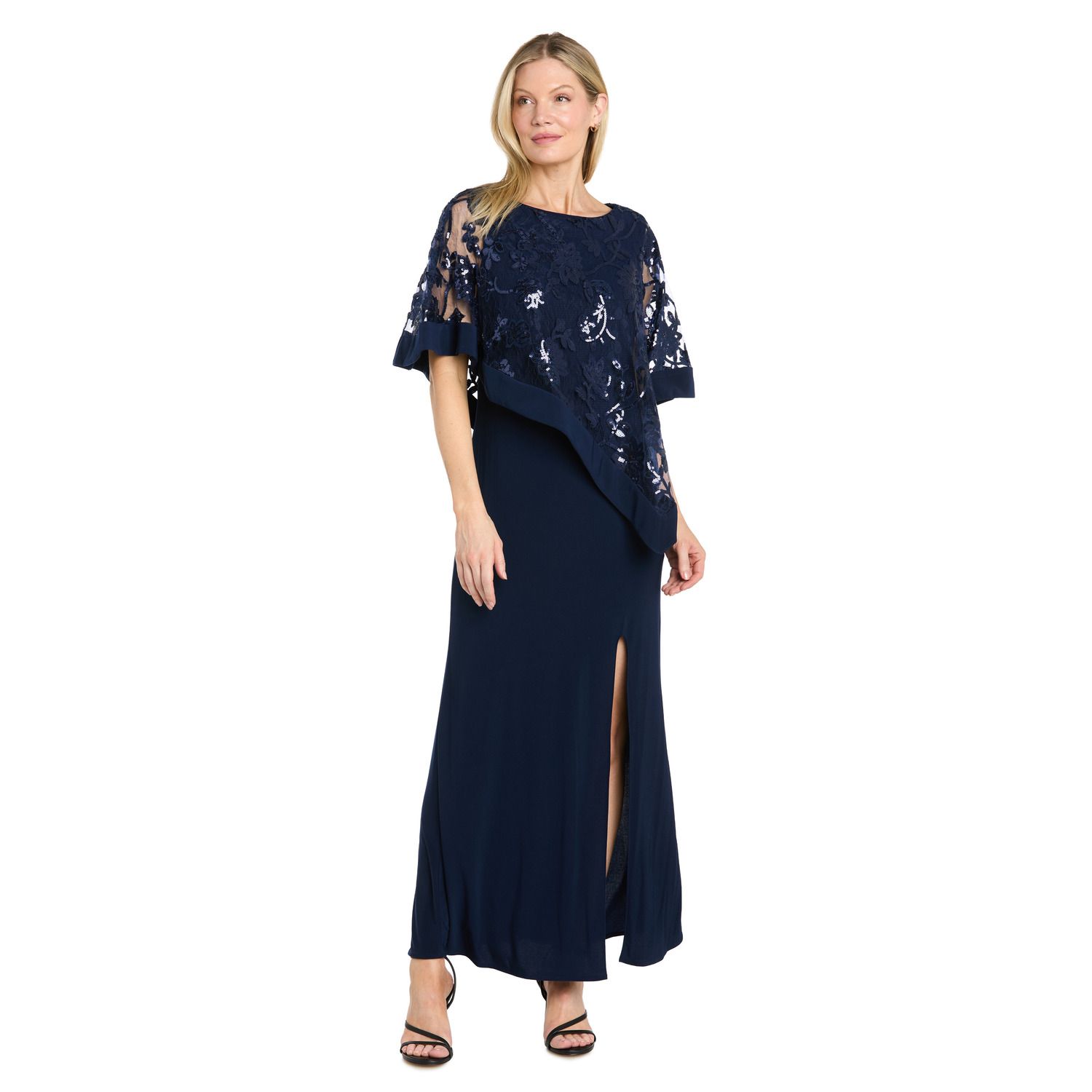 Женские платья R&M Richards Petite R&M Richards Asymmetrical Poncho Overlay Sheath Dress with Slit