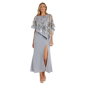 Petite R&M Richards Asymmetrical Poncho Overlay Sheath Dress with Slit