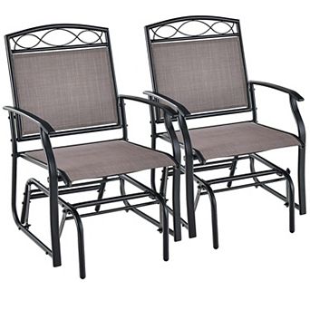 Costway Patio Glider Set Single Swing Rocking Chair Heavy-Duty Metal Frame Outdoor