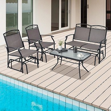 Costway Patio Glider Set Single Swing Rocking Chair Heavy-Duty Metal Frame Outdoor