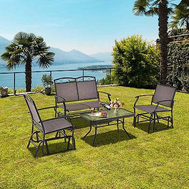 Costway Patio Glider Set Single Swing Rocking Chair Heavy-Duty Metal Frame Outdoor
