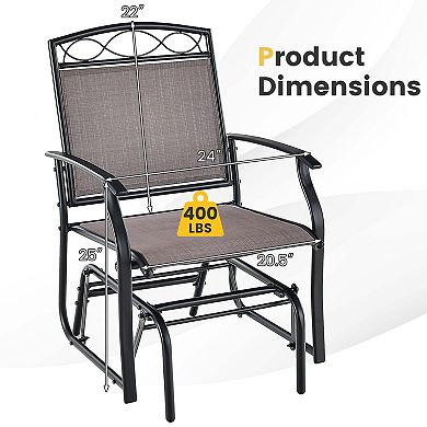 Costway Patio Glider Set Single Swing Rocking Chair Heavy-Duty Metal Frame Outdoor