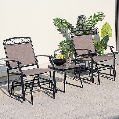 Costway Patio Glider Set Single Swing Rocking Chair Heavy-Duty Metal Frame Outdoor