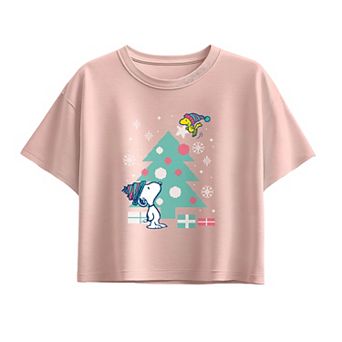 Girls 7-16 Peanuts Snoopy & Woodstock Christmas Tree Graphic Tee