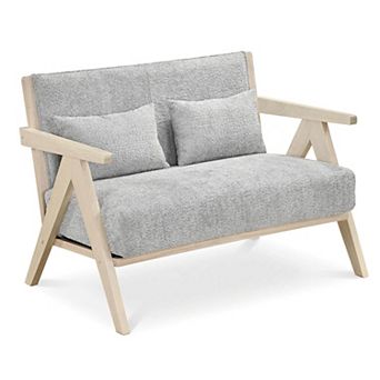 Costway Loveseat Sofa for Small Spaces Artificial Leather Armchair with Throw Pillows