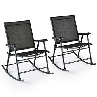 Costway 2 pc Patio Folding Rocking Chair Heavy-Duty Metal Frame Rockers Outdoor