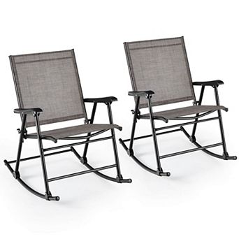 Costway 2 pc Patio Folding Rocking Chair Heavy-Duty Metal Frame Rockers Outdoor