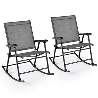 Costway 2 pc Patio Folding Rocking Chair Heavy-Duty Metal Frame Rockers Outdoor