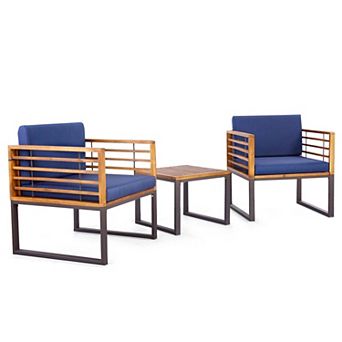 Costway 3 pc Patio Acacia Wood Bistro Conversation Cushioned Chair & Table Set Outdoor