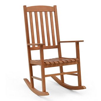 Costway Outdoor Rocking Chair Patio Eucalyptus Wood Rocker Ergonomic Slatted Garden