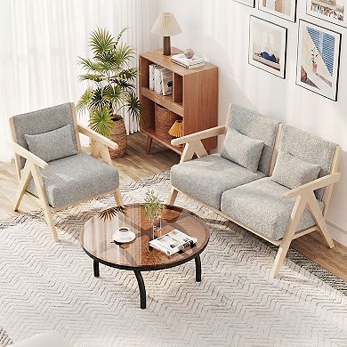 Costway Mid-Century Modern Accent Chair Artificial Leather Sofa Chair with Backrest