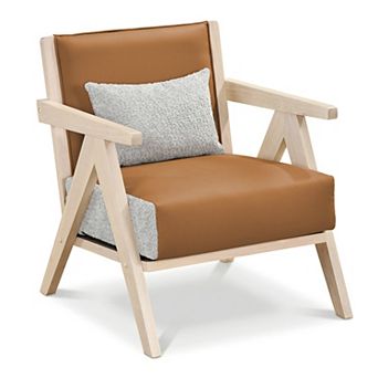 Costway Mid-Century Modern Accent Chair Artificial Leather Sofa Chair with Backrest