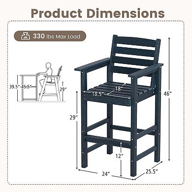 Costway Patio Adirondack Bar Chairs Set of 2 with Wide Armrests & Footrest Backrest