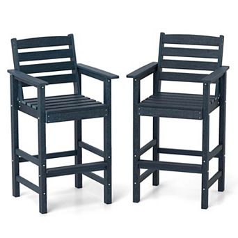Costway Patio Adirondack Bar Chairs Set of 2 with Wide Armrests & Footrest Backrest