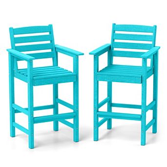 Costway Patio Adirondack Bar Chairs Set of 2 with Wide Armrests & Footrest Backrest