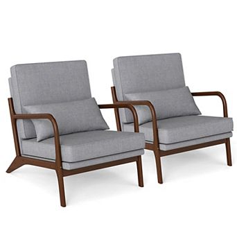 Costway Modern Accent Chair Upholstered Leisure Armchair with Rubber Wood Armrests