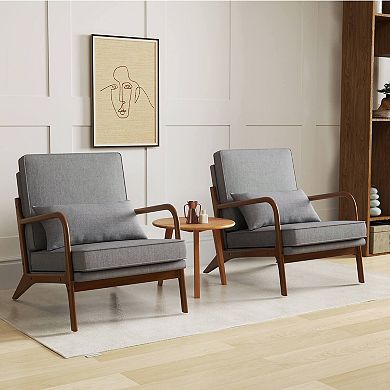Costway Modern Accent Chair Upholstered Leisure Armchair with Rubber Wood Armrests