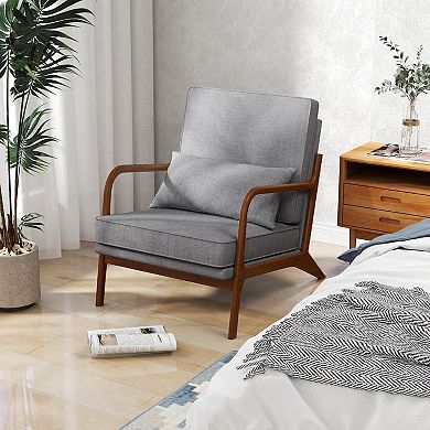 Costway Modern Accent Chair Upholstered Leisure Armchair with Rubber Wood Armrests