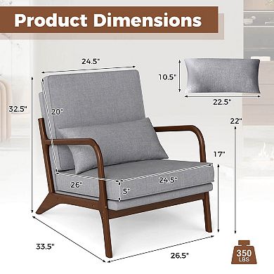 Costway Modern Accent Chair Upholstered Leisure Armchair with Rubber Wood Armrests