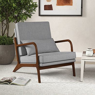 Costway Modern Accent Chair Upholstered Leisure Armchair with Rubber Wood Armrests