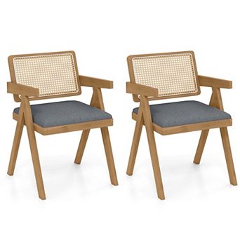 Costway Set Rattan Accent Chairs Fabric Dining Chairs Modern Living Room Chairs