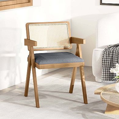 Costway Set Rattan Accent Chairs Fabric Dining Chairs Modern Living Room Chairs