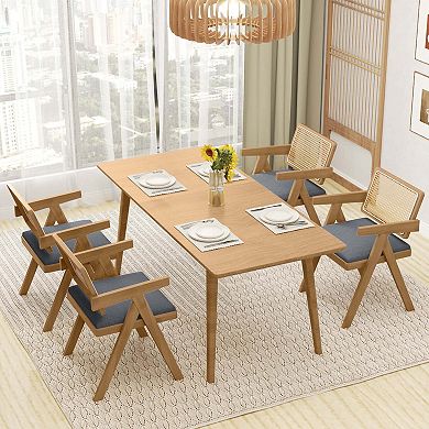 Costway Set Rattan Accent Chairs Fabric Dining Chairs Modern Living Room Chairs