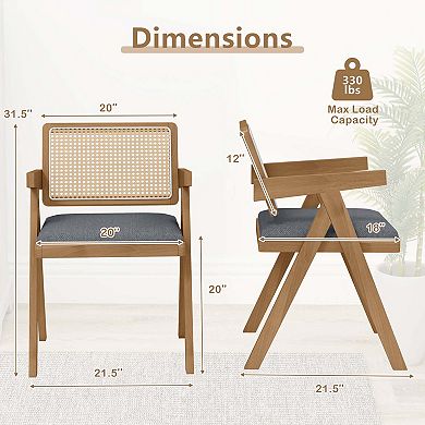 Costway Set Rattan Accent Chairs Fabric Dining Chairs Modern Living Room Chairs