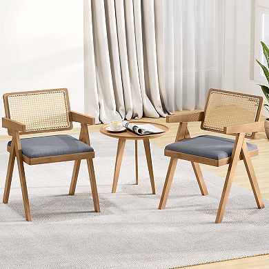 Costway Set Rattan Accent Chairs Fabric Dining Chairs Modern Living Room Chairs