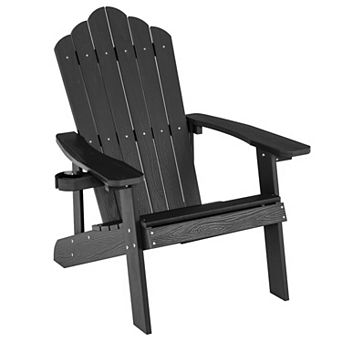 Costway Patio HIPS Adirondack Chair with Cup Holder Weather Resistant Outdoor 380 LBS
