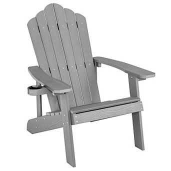 Costway Patio HIPS Adirondack Chair with Cup Holder Weather Resistant Outdoor 380 LBS